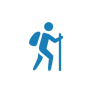 Logo di un uomo che fa trekking come simbolo delle attività