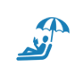 Logo di una sdraio e un ombrellone da spiaggia come simbolo del relax